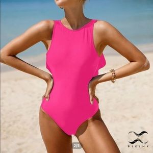 High neck hot pink one piece